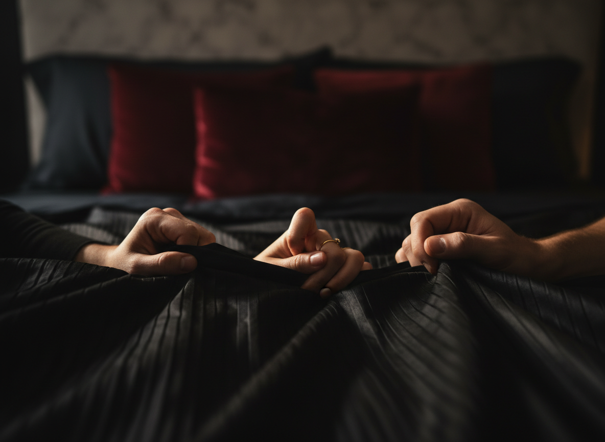 Hands gripping the sheets