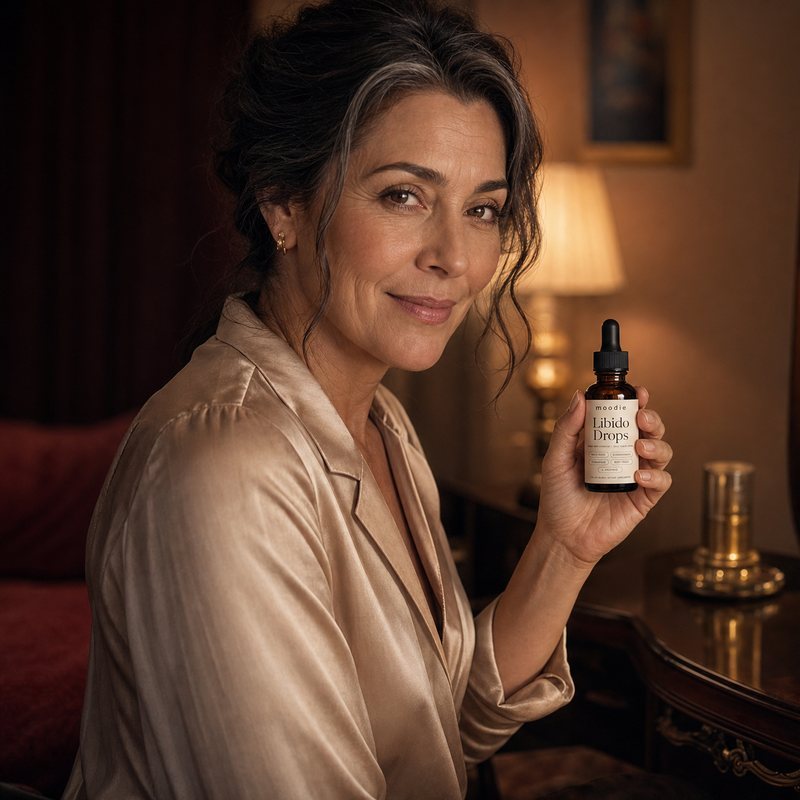 A customer holding her Moodie Libido Drops