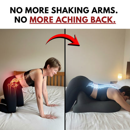 Before and after: no more shaking arms, no more aching back with the Moodie Pillow