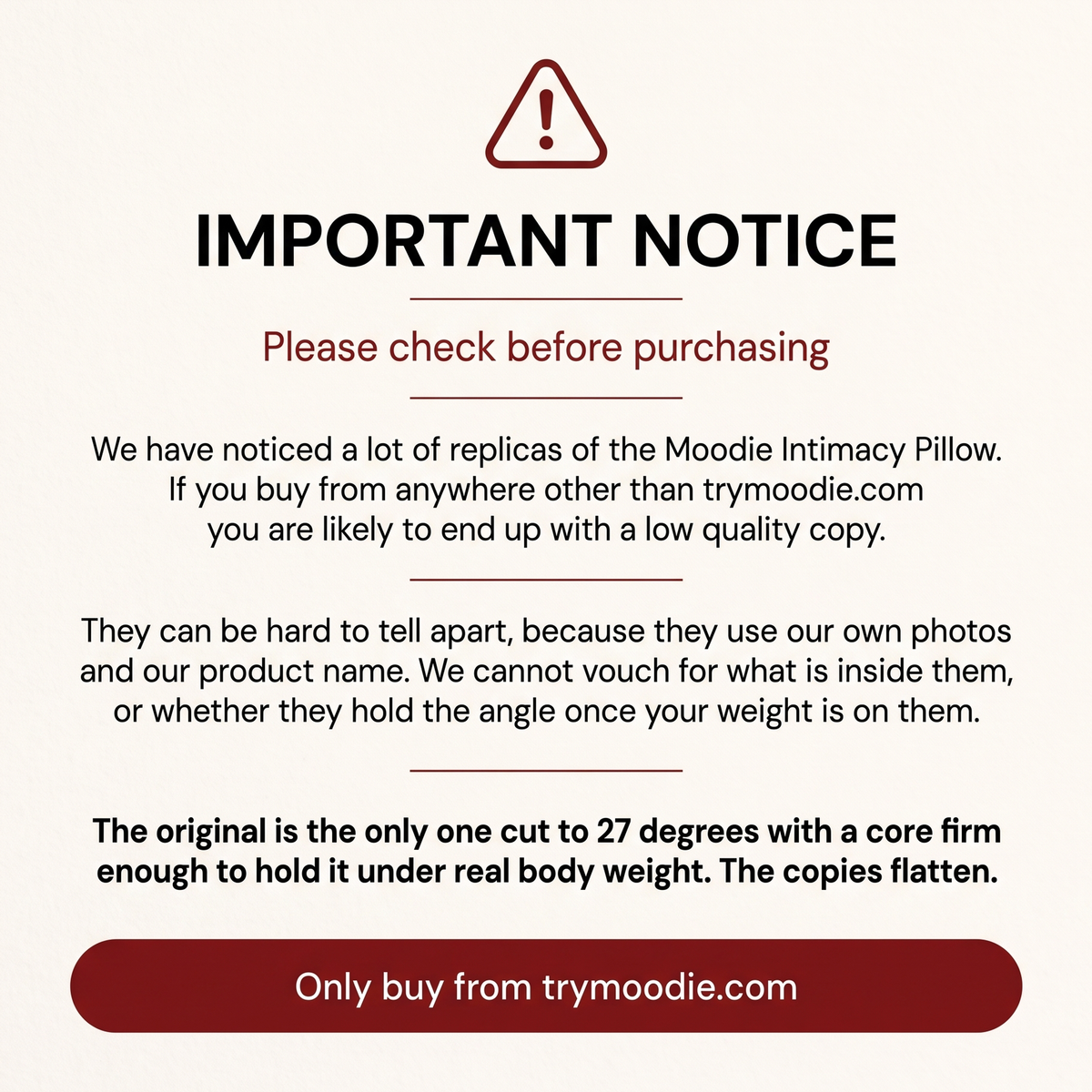 Important notice: please check before purchasing. Only buy from trymoodie.com