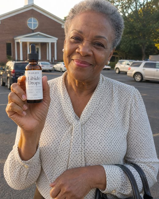 Moodie customer, 68, Sunday, holding her bottle of Libido Drops